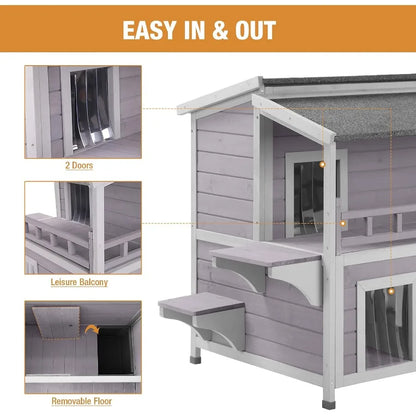 Two-Story Rainproof Outdoor Cat House for Feral Cats with Winter Protection Durable Shelter for Outdoor Use in Gardens Backyard