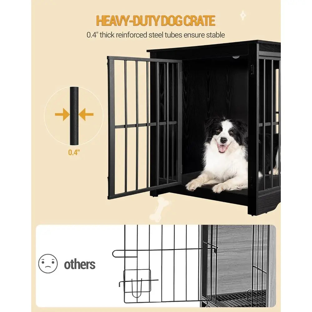 Large Dog Crate Furniture, 44.1 Indoor Kennel with Barn Door, Wooden Tall Dog Cage, Heavy Duty for Large Dogs, Side End Table, A