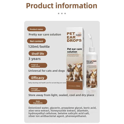 PetClear Pet Ear Care Solution 120ml Ear Cleaner Mite Removal Ear Drops Pet Ear Cleaning Products