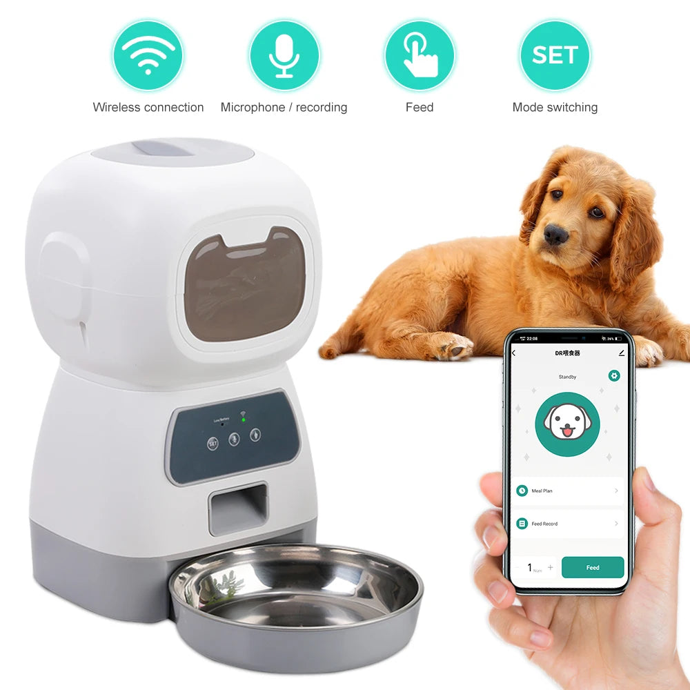 3.5L Dog Automatic Feeder with Voice Timing Stainless Steel Bowl Cat Dry Food Dispenser Tuya APP Smart Pet Feeder Dog Feeder