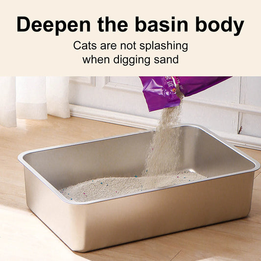Large Stainless Steel Cat Litter Box – Odour-Resistant Metal Litter Pan for Big Cats - Pet Suppie