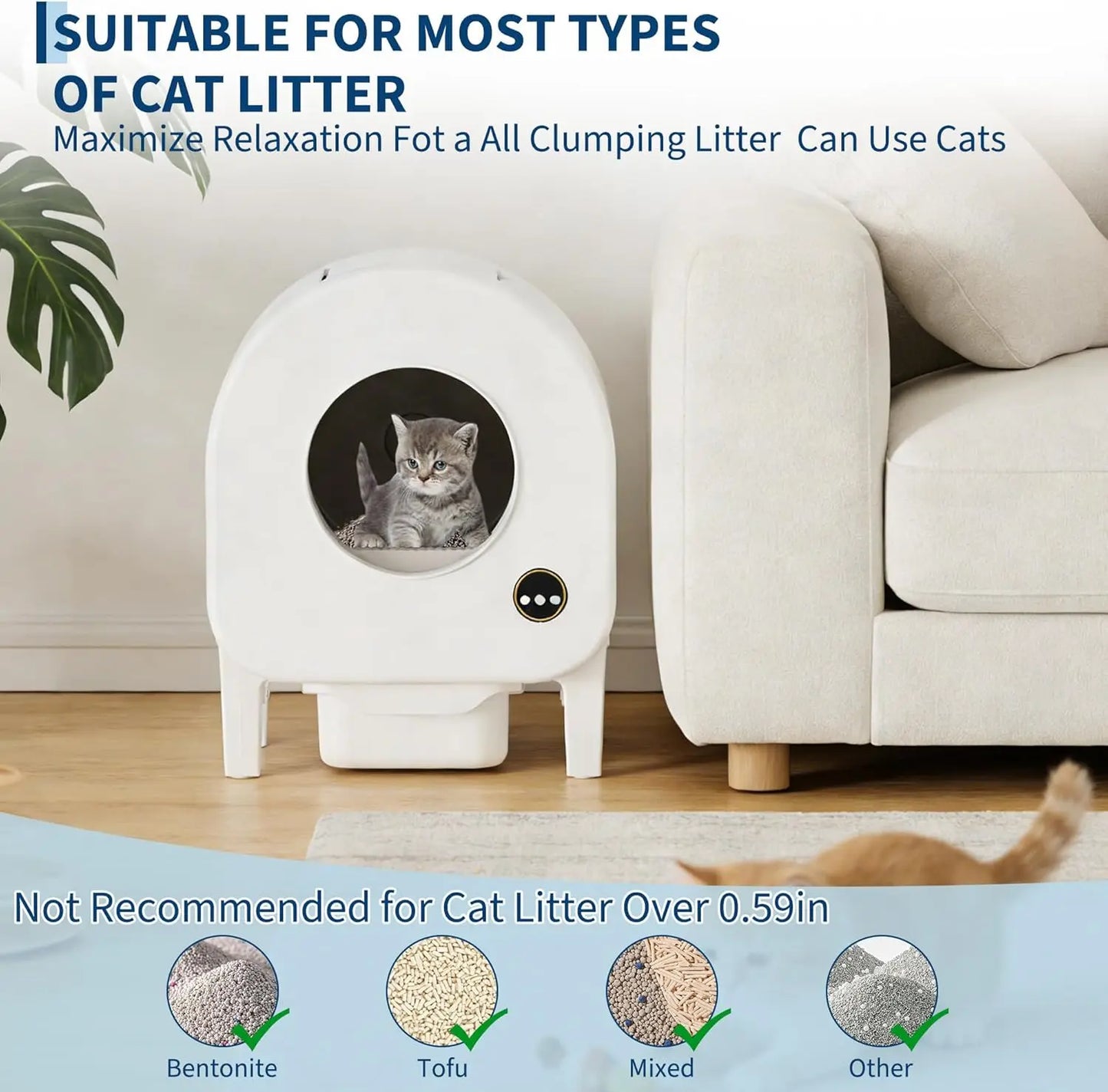 Smart Self-Cleaning Cat Litter Box, WiFi-Enabled Automatic Litter Box with Safety Protection, Large Capacity for Multiple Cats & Included Liner Bags