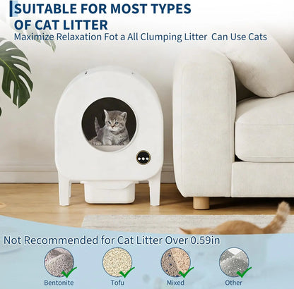 Smart Self-Cleaning Cat Litter Box, WiFi-Enabled Automatic Litter Box with Safety Protection, Large Capacity for Multiple Cats & Included Liner Bags