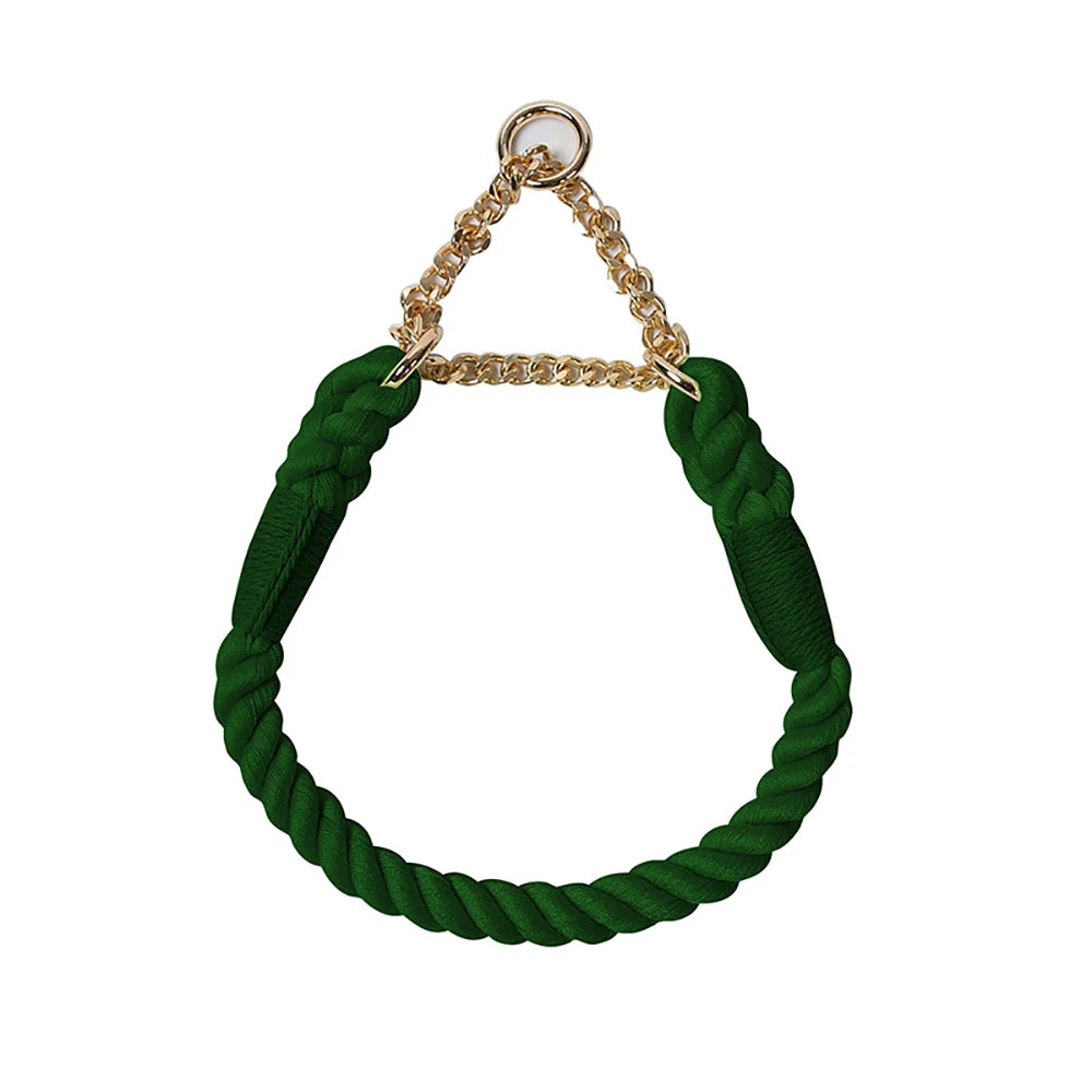 Dog Collar P Chain Comfortable Cotton Dog Collars Adjustable Braided Cotton Multi-Color Rope Collar with Durable Metal Dog Chain