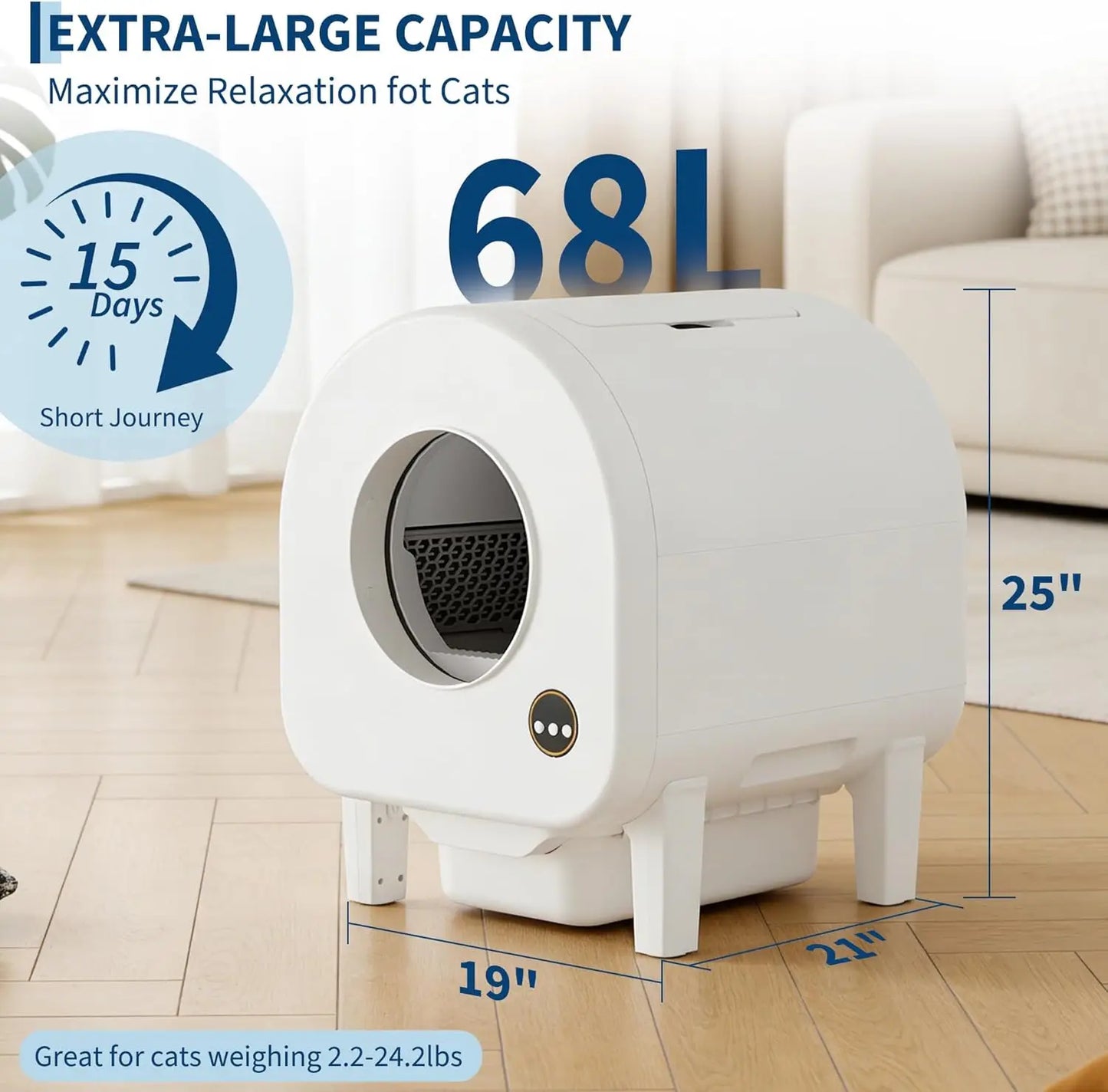Smart Self-Cleaning Cat Litter Box, WiFi-Enabled Automatic Litter Box with Safety Protection, Large Capacity for Multiple Cats & Included Liner Bags