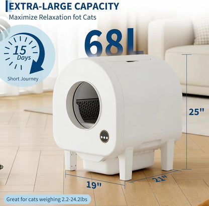 Smart Self-Cleaning Cat Litter Box, WiFi-Enabled Automatic Litter Box with Safety Protection, Large Capacity for Multiple Cats & Included Liner Bags