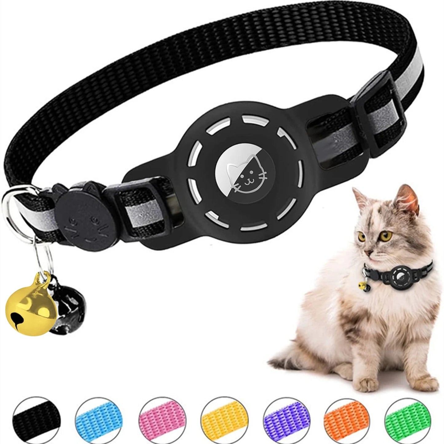 for Apple Air Tag Tracker Breakaway Cat Collar, with Airtag Case Reflective Kitten Collar with Bell for Cats,Small Dog Collar