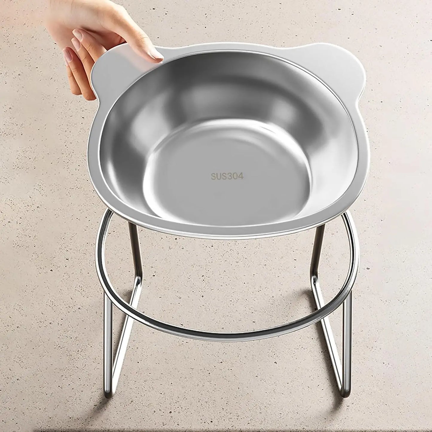 Stable Raised Cat Bowls Elevated 15° Neck Guard Dog Bowls Shatter-resistant 304 Stainless Steel Cat Food Bowl for Puppy and Cat