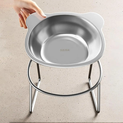 Stable Raised Cat Bowls Elevated 15° Neck Guard Dog Bowls Shatter-resistant 304 Stainless Steel Cat Food Bowl for Puppy and Cat