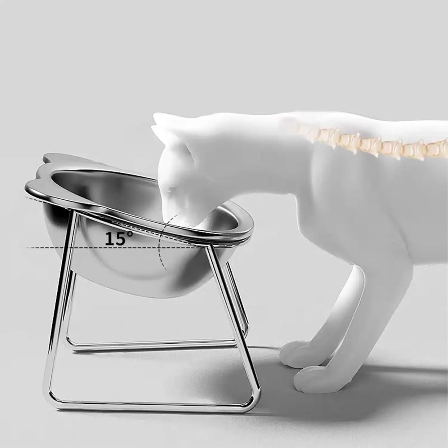 Stable Raised Cat Bowls Elevated 15° Neck Guard Dog Bowls Shatter-resistant 304 Stainless Steel Cat Food Bowl for Puppy and Cat