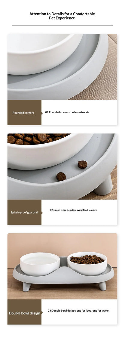 Ceramic Double Pet Bowl Elevated Design - Non-Tip Stable Large Capacity Cat Dog Food Water Dish Ant Proof Feeder