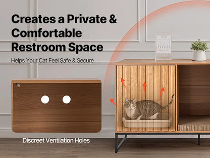 Cat Litter Box Enclosure Furniture, 47.2 in Hidden Litter Box Cabinet with Scratch Pad & Storage, Waterproof Cat Washroom End