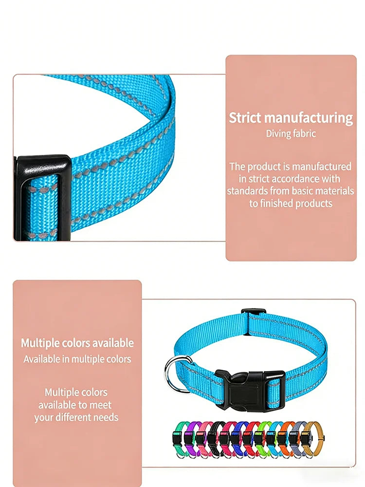 Reflective Dog Collar Strap With Adjustable Safety Nylon Pet Collar Pet Traction Rope Suitable For Small And Medium-Sized Pets