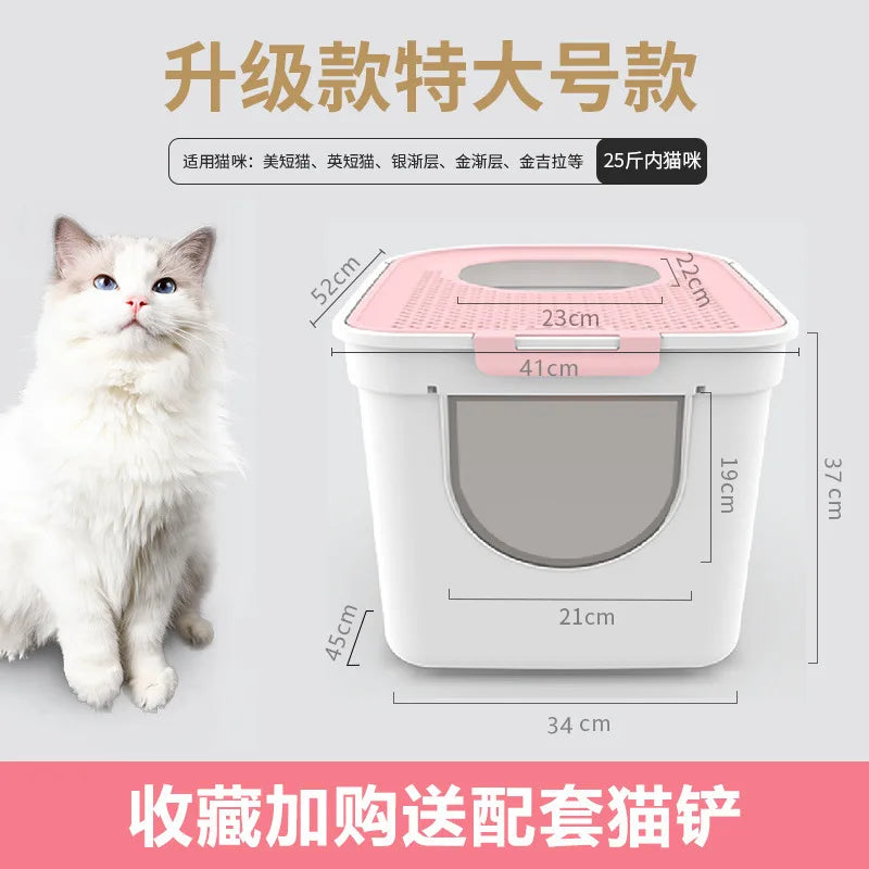 Large Enclosed Cat Litter Box Top Entry Anti Splash Single Extra Big Pet Toilet
