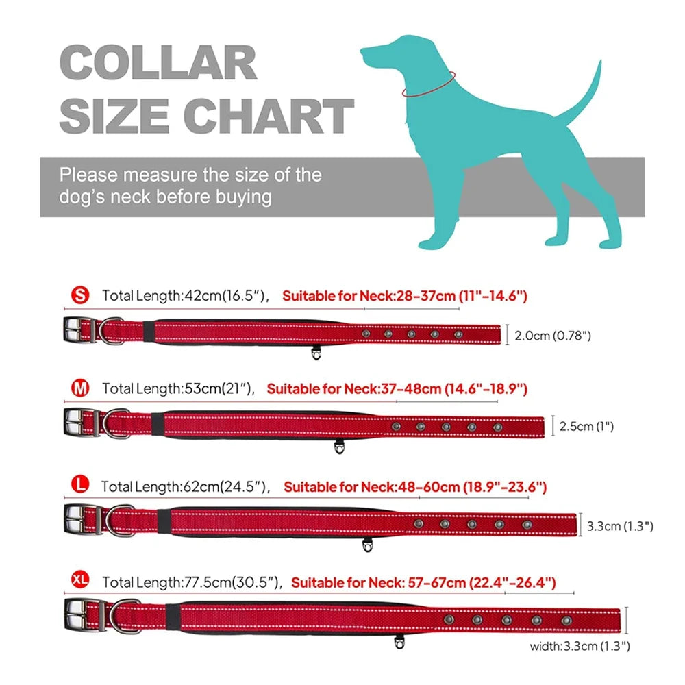 Reflective Striped Dog Collar, Escape-Proof Nylon, Quick-Release Buckle, Soft Padded, for Small Cat, Medium and Large Dogs