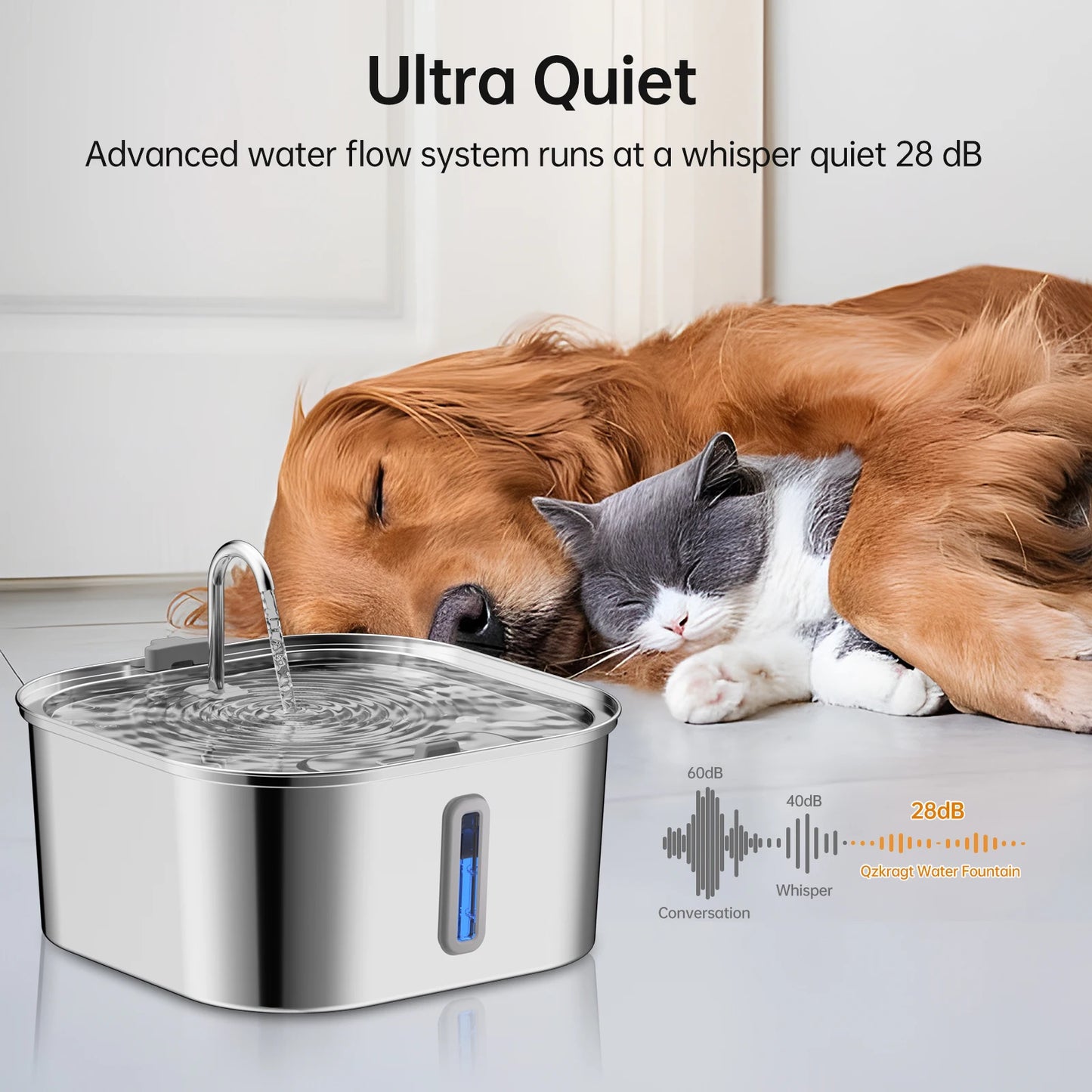 14L/7L Automatic Dog Water Fountain Stainless Steel Cat Pet Fountain with window Silent Cat Dog Water Feeder( No 5V 1A Plug