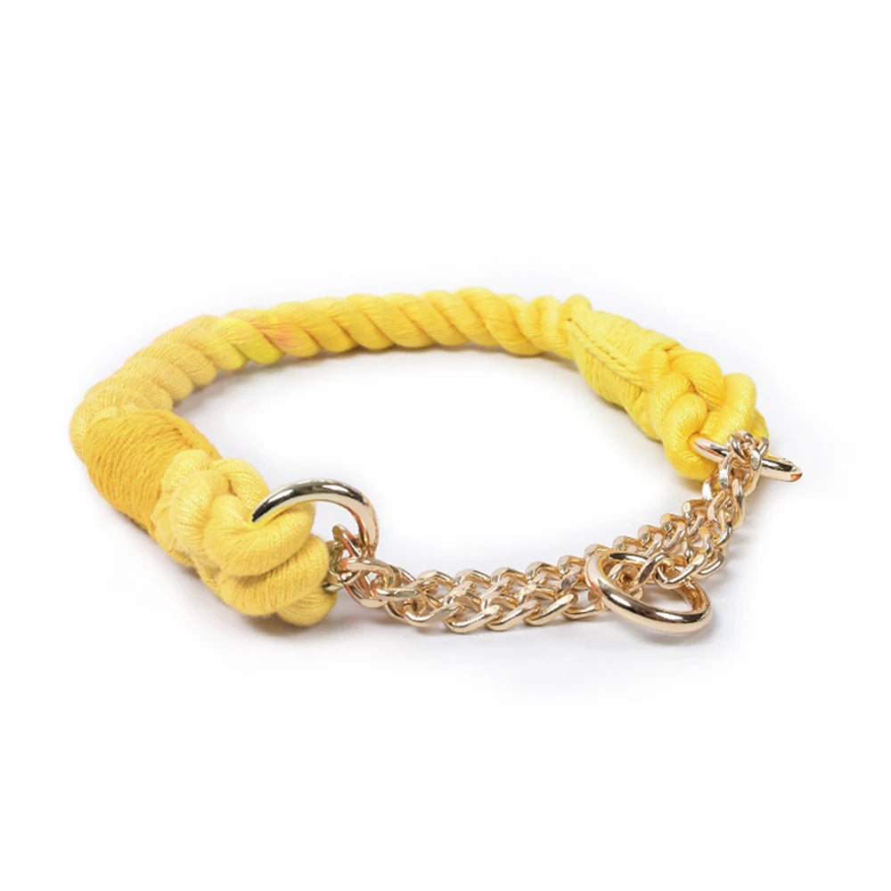 Dog Collar P Chain Comfortable Cotton Dog Collars Adjustable Braided Cotton Multi-Color Rope Collar with Durable Metal Dog Chain