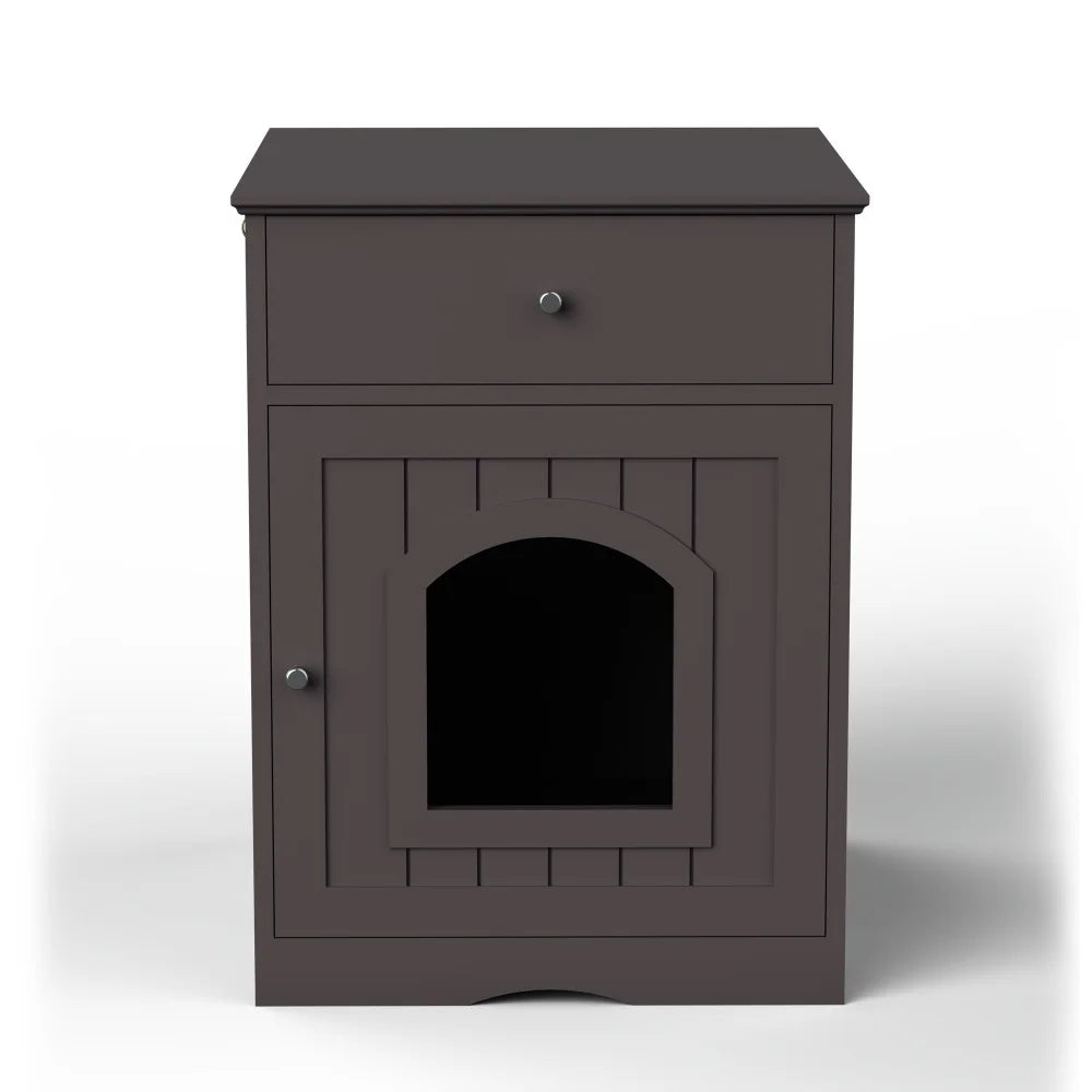 Wooden Brown Cat Litter Box Cabinet Furniture Enclosure With Drawer Side Table Pet House Nightstand For Indoor Cats Pet Toilet