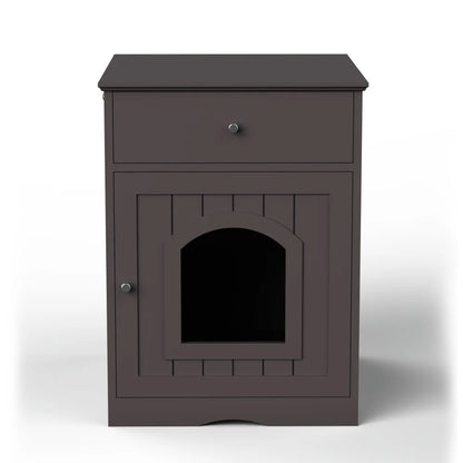 Wooden Brown Cat Litter Box Cabinet Furniture Enclosure With Drawer Side Table Pet House Nightstand For Indoor Cats Pet Toilet