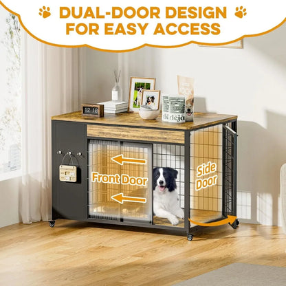 38" Dog Crate Furniture - Dog Crate with DIY Frame, Sliding Door Indoor Kennel, Wooden Dog Cage End Table, for Medium/Large,Cust