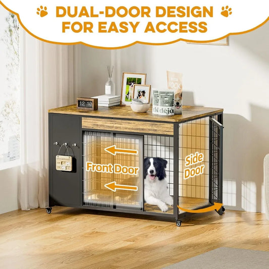 38" Dog Crate Furniture - Dog Crate with DIY Frame, Sliding Door Indoor Kennel, Wooden Dog Cage End Table, for Medium/Large,Cust