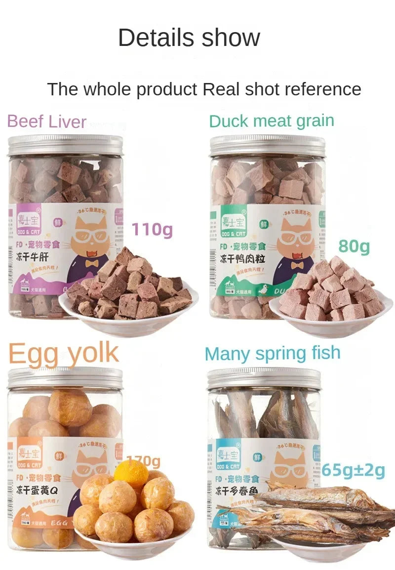 Pet Snacks canned freeze-dried chicken duck beef three texts cod quail eggs yellow eggs cats and dogs freeze-dried