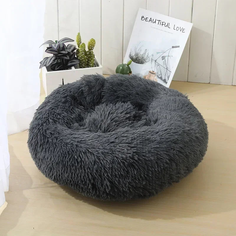Round Plush Pet Bed - Self Warming Kennel, Machine Washable Mat with Non-Slip Bottom, Soft Cushion House Bed for Cats Dogs