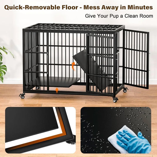 48 Inch Heavy Duty Dog Crate for Large Dogs with Self-Locking Latch Escape-Proof Steel Kennel Indoor XL Large Double Door Metal