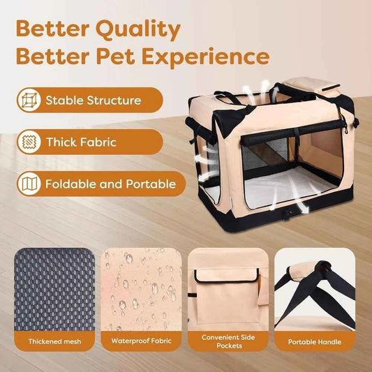 Easy Storage Foldable Soft Dog Crates Kennel 3 Door Soft Sided Travel Pet Car Carrier with Straps Mat for Dogs Cats Rabbits