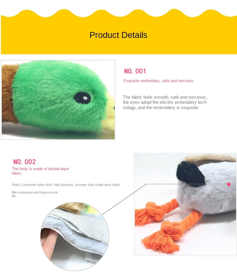 1pc Dog Chew Toys Cute Plush Duck Sound Toy Stuffed Squeaky Animal Squeak Dog Toy Cleaning Tooth Dog Chew Rope Pet Accessories