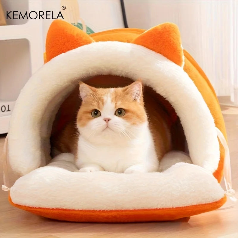 KEMORELA New For Cat Ear Cat Bed -Soft & Semi Winter-Enclosed Pet Nest with Non-Slip Bottom, Windproof & Warm Removable Washable