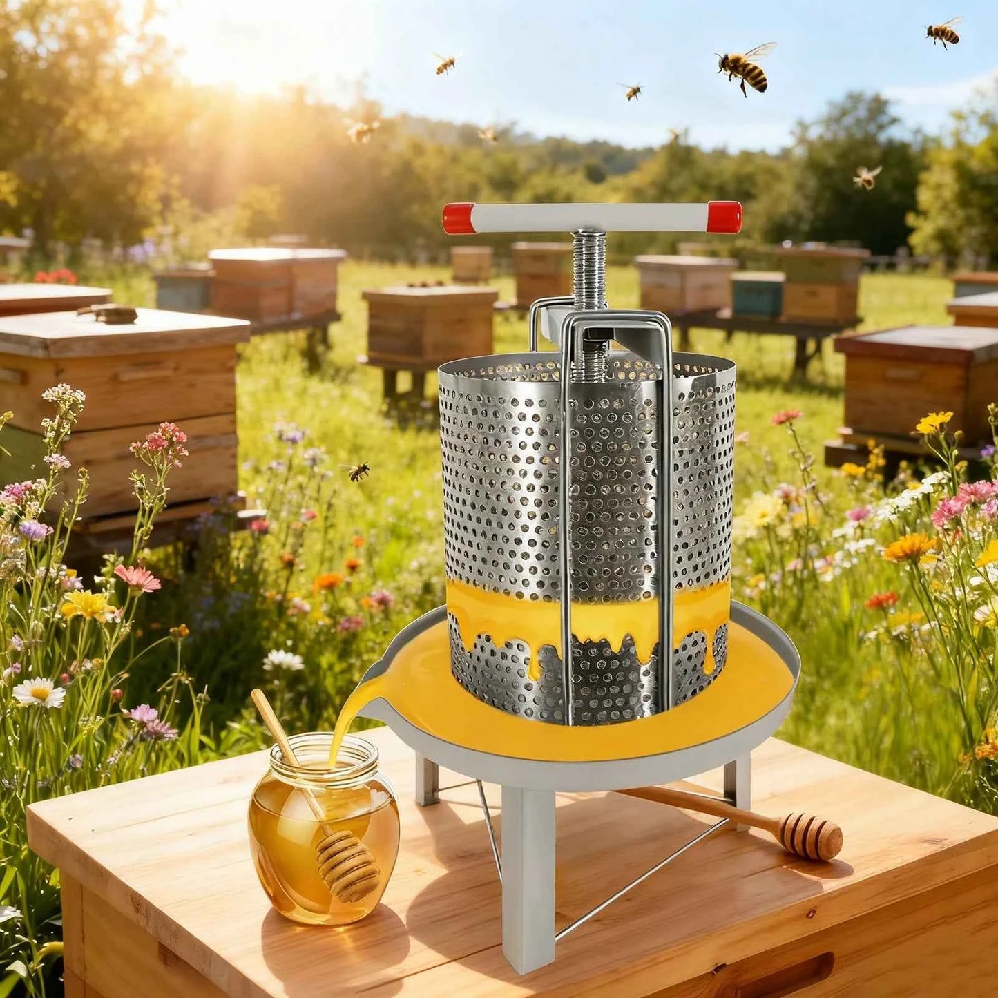 Manual Honey Press, Honey Extractor Machine, Beekeeping Tools for Home Use, Food Grade Stainless Steel Manual Honey Processor