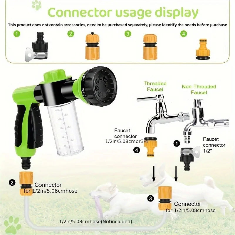 High Pressure Sprayer Nozzle Hose Dog Shower Gun, 3 Mode Adjustable Pet Cleaning, Clean Bath Water Foam Soap Sprayer Dog Cleanin