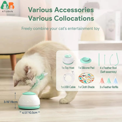 ATUBAN Automatic Motion Cat Toys-4 Modes Interactive Motorized Wand Toys,3 Feathers,Electronic Exercise Pet Toy for Indoor Cats