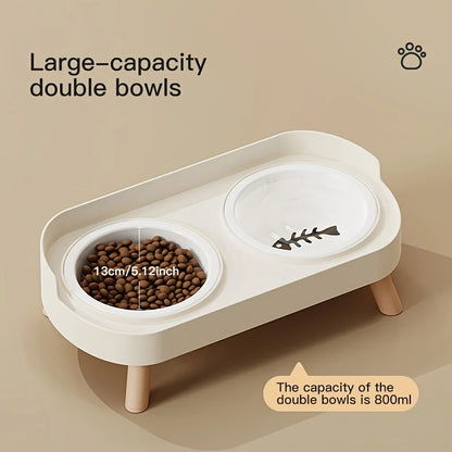 New Cat and Dog Elevated Double Bowl Water Feeding Integrated High Platform Double Bowl