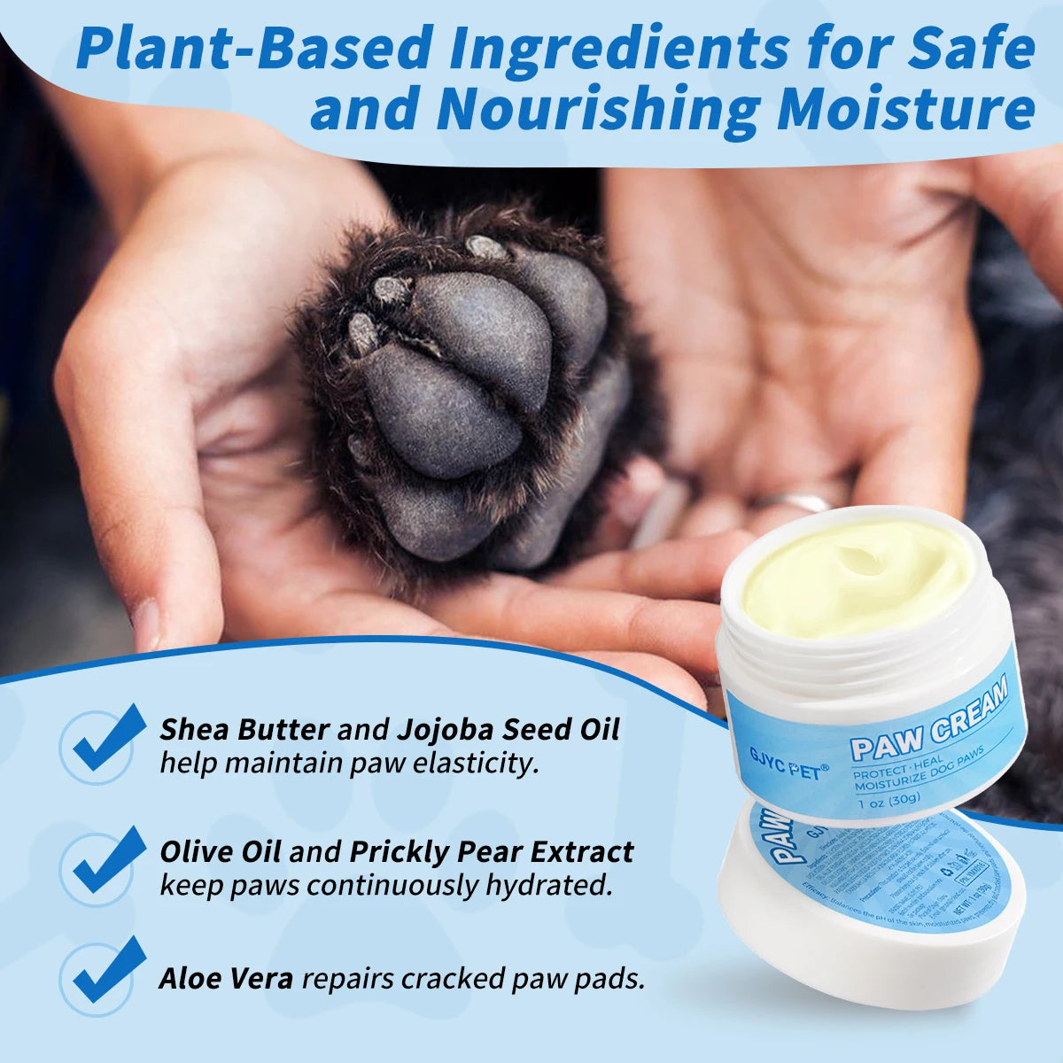 Pet Paw Cream for Dogs Cats | Natural Moisturizing Softening Protector for Dry Cracked Pads All Weather Daily Care