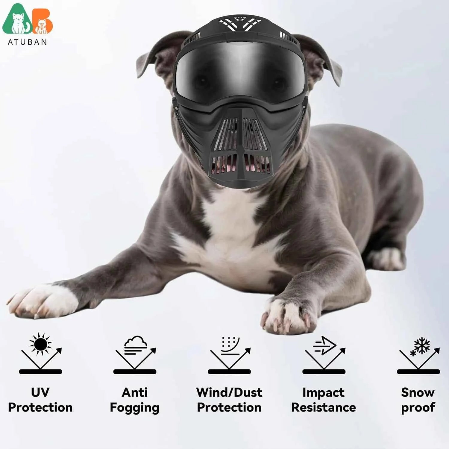 ATUBAN Dog Goggles Large Breed, UV Protection Full Face Sunglasses for Dogs, Windproof Dustproof Snowproof Pet Eyes Wear