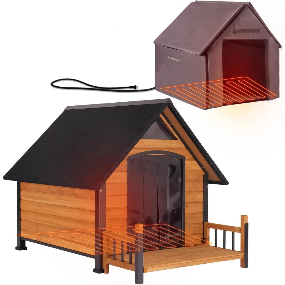 Large Outdoor Heated Dog House for Small, Medium, and Large Dogs with Insulated Metal Frame Kennel