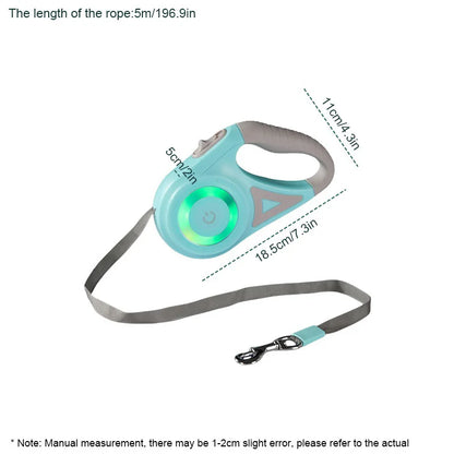 5M Automatic Retractable Dog Leash with Led Flashlight Durable Nylon Lead for Pet Dogs Adjustable Walking Running Rope
