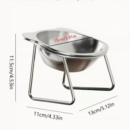 Stable Raised Cat Bowls Elevated 15° Neck Guard Dog Bowls Shatter-resistant 304 Stainless Steel Cat Food Bowl for Puppy and Cat