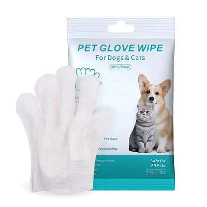 6pcs Unscented Extra Thick Pet Cleaning Wipes for Dogs & Cats,Dog Washing Bathing Deodorizing Grooming Gloves for Daily Care