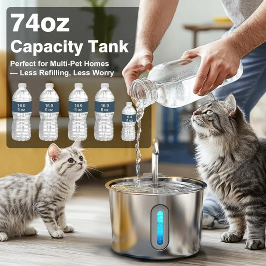 Stainless Steel Cat & Dog Water Fountain 2.2L Ultra Quiet USB Powered Automatic Pet Drinking Fountain Durable for Indoor Pets - Pet Suppie