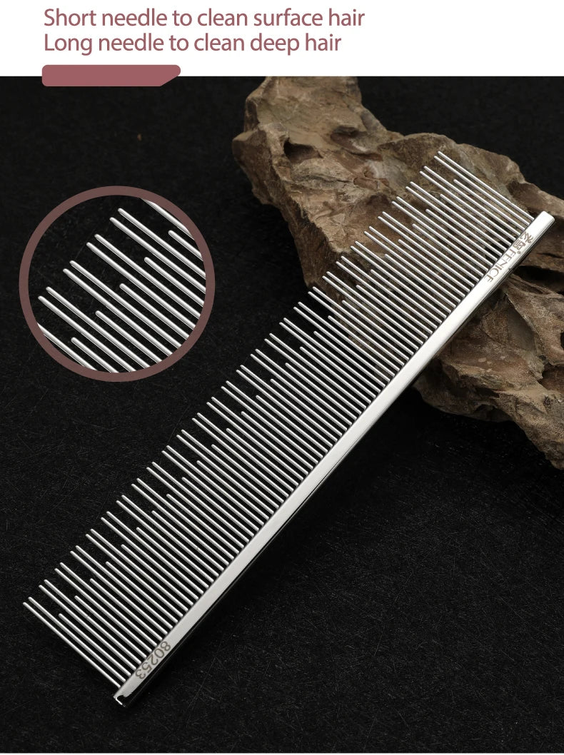Fenice Professional Anti-Corrosion Grooming Comb For Dogs Cats Tapered Stainless Steel Pins Pet Grooming Supplies