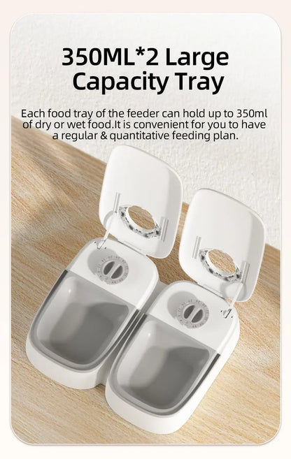 2 Meals Timed Automatic Dog Feeder Dual Bowls Smart Cat Food Dispenser Wet Dry Pet Food Dispenser Pet Feeder Cat Accessories