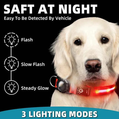 Portable Dog Collar Rechargeable For Air-Tag LED Glowing Collar Adjustable Large Dog Night Light Collar Pet Safety Collar