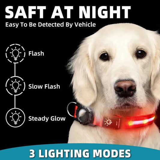 Portable Dog Collar Rechargeable For Air-Tag LED Glowing Collar Adjustable Large Dog Night Light Collar Pet Safety Collar