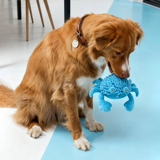 Chenille Crab Plush Dog Toy: Squeaky Chew Toy with Dental Textures - Interactive Stress Relief for Anxiety & Play