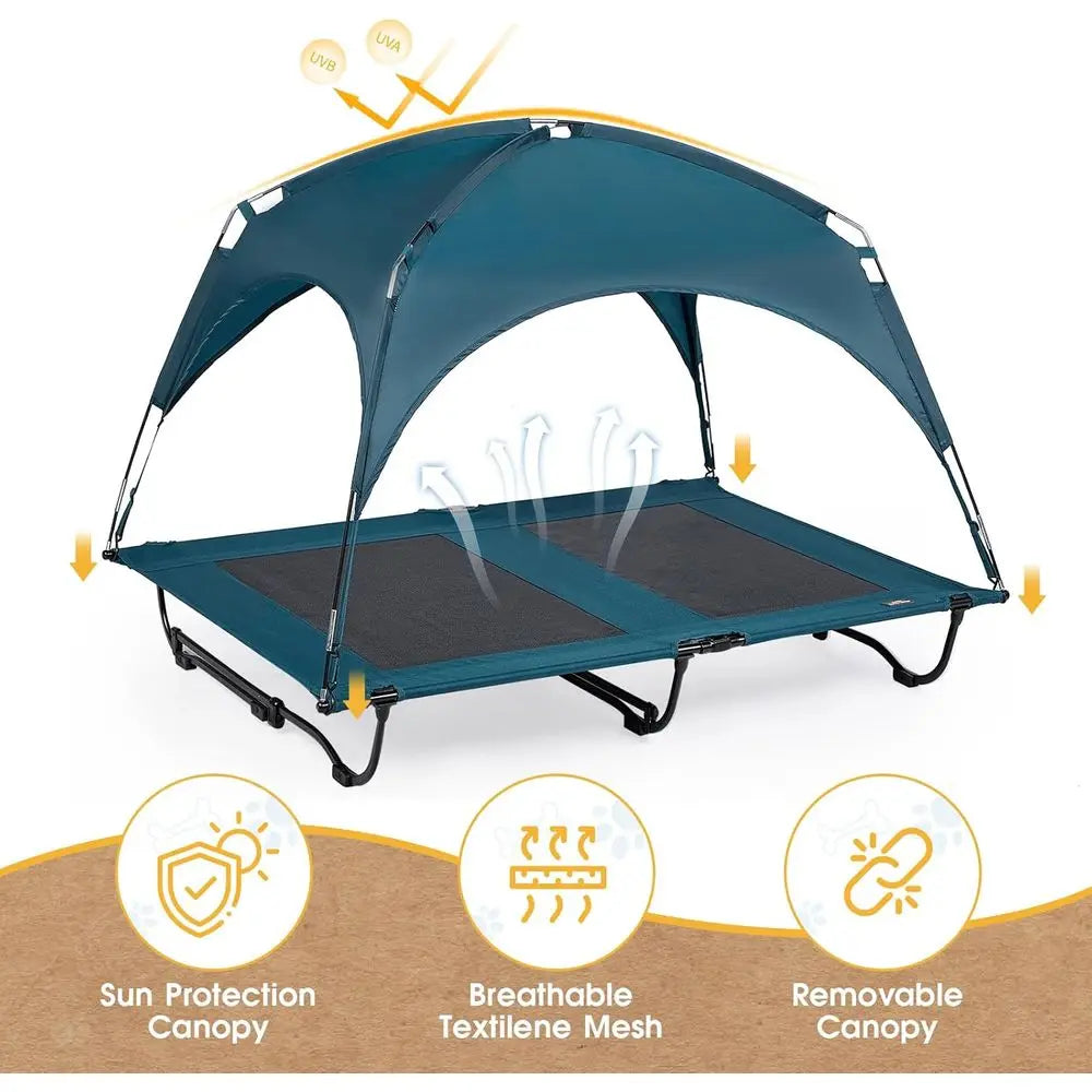 Large 47 Dog Cot with Removable Canopy, Elevated Cooling Bed for Big Dogs, Washable Mesh, Indoor/Outdoor Pet Bed