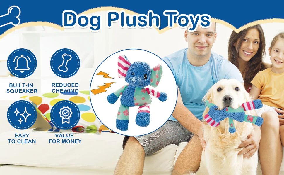 Resistant Interactive Dog Toys - Squeak & Rope Toy for Large Dogs & Aggressive Chewers, Puppy Teething Pet Elephant Plush Toy