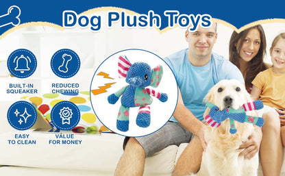 Resistant Interactive Dog Toys - Squeak & Rope Toy for Large Dogs & Aggressive Chewers, Puppy Teething Pet Elephant Plush Toy